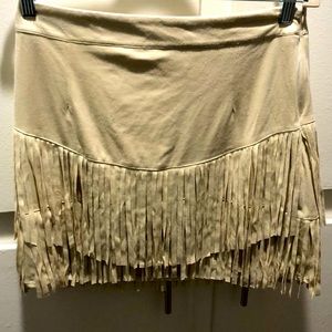 New Creme Suede Fringe Skirt